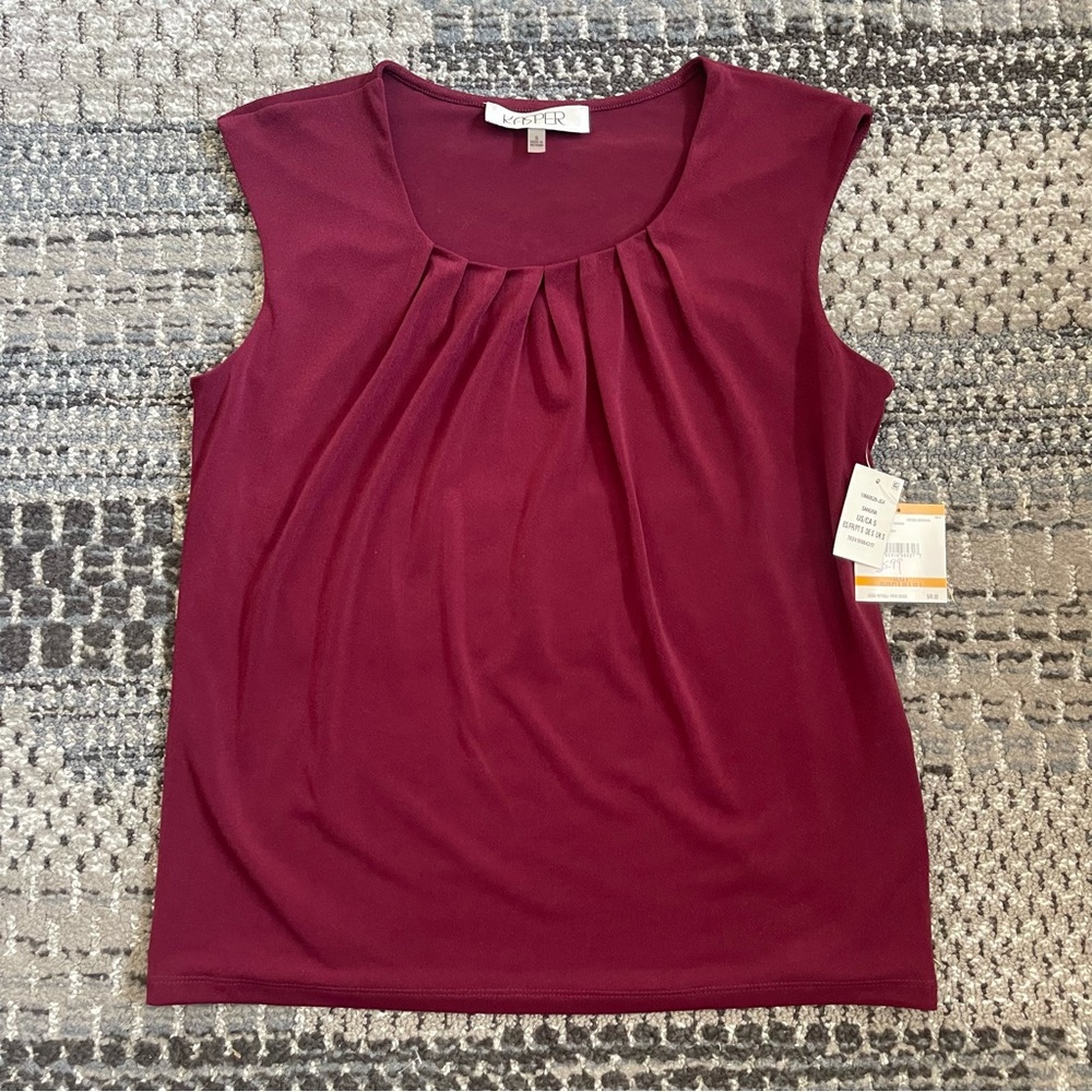 NWT Kasper Sleeveless Ruched Blouse in Sangria, Vintage Bordeaux, Size Small